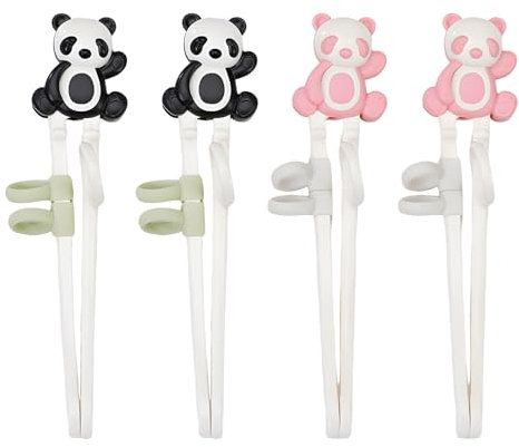 Palillos de Entrenamiento para Niños, Xiuyer 4 Pares de Palillos de Entrenamiento para Principiantes para Niños Bebé Principiante Adulto, Palillos de Entrenamiento para Niños(Panda)