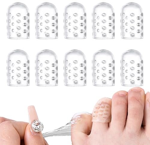 10 Pcs Silicone Toe Protector, Anti-Friction Big Toe Protector, Toe Protectors for Women, Breathable Toe Protectors for Shoes, Comfortable Toe Caps with Small Holes, for Blisters Corns(Clear)