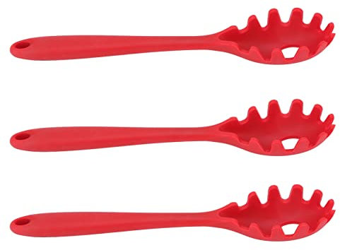 3 Pcs Silicone Spaghetti Cuillère Tout en 1 Qualité Alimentaire Chaleur Robuste Silicone Spaghetti Nouilles Cuillère Fourchette Ustensiles de Cuisine (Rouge)