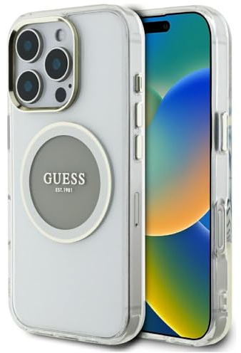CG MOBILE Guess IML Metal Colored Circle Classic Logo kompatibel mit MagSafe für iPhone 16 Pro Max (Grau)