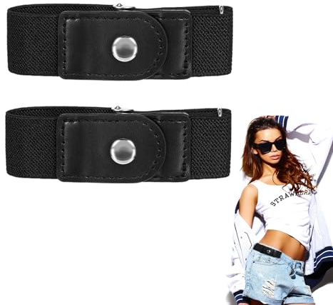 Larrel 2 Stück Gürtel Ohne Schnalle, Elastischer Gürtel Damen Justierbarer Dehnbarer Schnallenfreier Stretchgürtel Damen oder Herren Unsichtbarer für Jeans Hosen Stretchgürtel