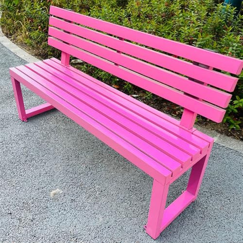 yurstcggh Parkbank aus Holz,Outdoorbank Holz,wetterfest Outdoor Bank Sitzbank,Garten Terrasse Bank,3-Sitzer,Holzoptik,Gartenmöbel Wetterfest Metall Holz aus Stahl Rosa 100×40×85cm