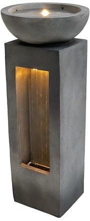 Kaskadierende Outdoor-Wasseranlage – Elektrischer Gartenbrunnen aus Zement in Grau – 2 warmweiße LED-Leuchten – Netzbetriebene Pumpe – Deko für Garten & Zuhause – Serenity Falls – Reinigungsbürste
