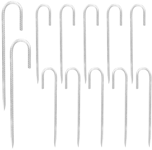 SOUJAP 12 PCS 12 Inch Steel Heavy Duty Tent Pegs, Galvanized Steel J Hooks Anchors, Ground Rebar Stakes for Camping Tents, Awning, Gazebo, Beach