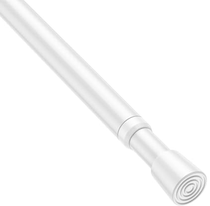 ZipGlo 1 Pack Spring Tension Rods 28-45 Inches, 5/8 Inch Diameter White No Drill Spring Loaded Adjustable Extendable, Small Short Tension Curtain Rod for Windows Kitchen Doorway Closet Cupboard