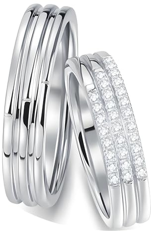 Calefee Ringe Partnerringe Set, Eheringe 750Er Gold mit Moissanit, Trauringe für Herren und Damen Gr. 47 bis 70