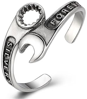 RZRPYFMM S925 Sterling Silver Men's Spanner Screw Cap Bracelet, Open Personalised Bracelet