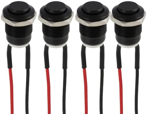 4 pcs Vorverdrahteter IP65 Wasserdichter Druckknopf mit Verriegelung, 12mm, Drucktaster 12v, Schalter 12v Wasserdicht, Taster 12v, 2A, 12V/24V/125V/250VAC, Hoher Kopf