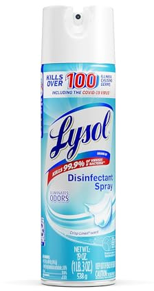 Lysol Disinfectant Spray, Household Essential Cleaning Supplies, Multi-Purpose Room Spray, Antibacterial Sanitizer Spray, Upholstery Deodorizer, Home and Bathroom, Crisp Linen,19 Fl Oz