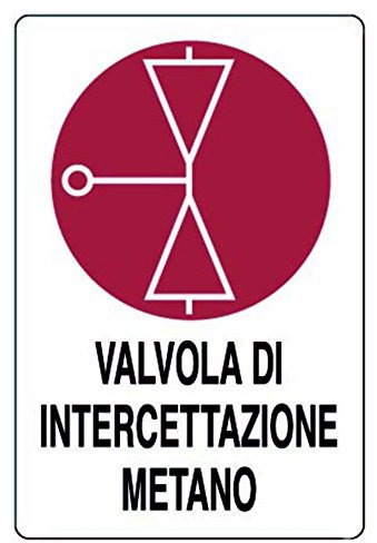 Cartello in alluminio bianco cm 30X20 Valvola di intercettazione metano