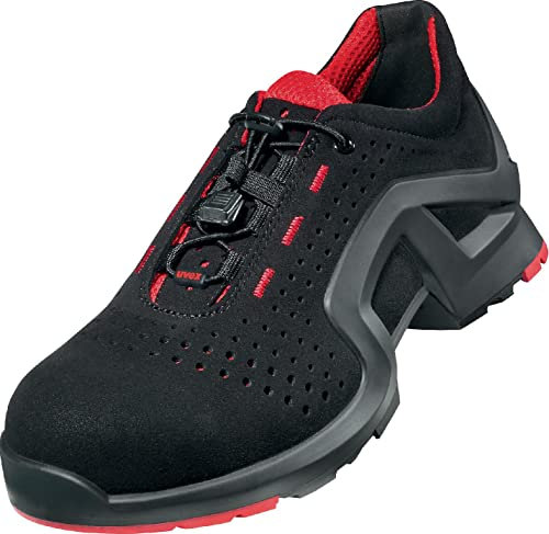 Uvex 1 x-tended Support Halbschuh, Sicherheitsschuhe S1 SRC, Arbeitsschuhe für Damen & Herren, Schwarz/Rot, Größe 37