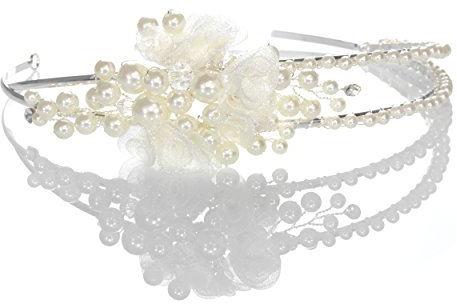 Shmily REINE HANDARBEIT Hochzeit Perle Strass Diadem Haarreif Haarschmuck Brautschmuck silber neu DH2005