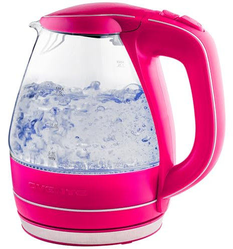 OVENTE KG83F - Hervidor eléctrico, calentador de agua de vidrio borosilicato de 1,5 L para café o té, sin BPA, apagado automático, protección contra hervir, filtro de boquilla extraíble y lavable,