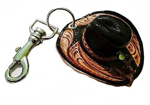 Schlüsselanhänger Schlüsselring mit Karabiner Cowboyhut echt Leder Handarbeit, Braun, 6,8 x 6 cm