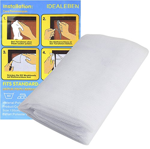 2 Packs Idealeben Window Insect Screen Net Mesh Fly Bug Mosquito Protector Kit 1.3m x 1.5m with 3 Rolls Self-Adhesive Tapes White