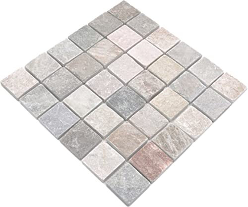 Mosaik Fliese Quarzit Naturstein Quarzit beige grau für BODEN WAND BAD WC DUSCHE KÜCHE FLIESENSPIEGEL THEKENVERKLEIDUNG BADEWANNENVERKLEIDUNG Mosaikmatte Mosaikplatte