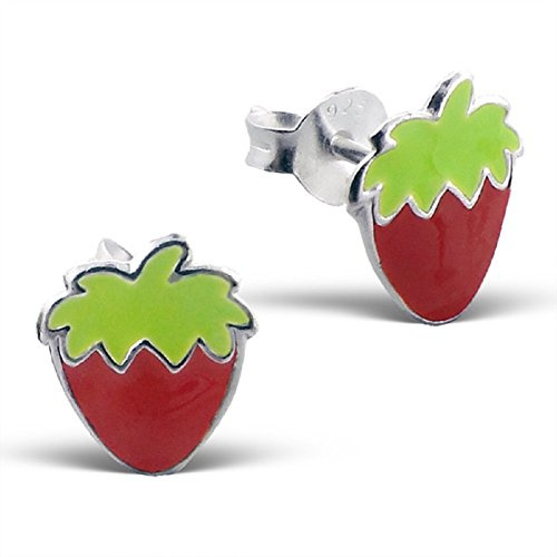 Laimons Mädchen Kids Kinder-Ohrstecker Ohrringe Kinderschmuck Erdbeere Obst Frucht Beere Rot Grün aus Sterling Silber 925