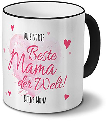 printplanet Tasse mit Namen Mona - Motiv Du bist die Beste Mama der Welt - Namenstasse, Kaffeebecher, Mug, Becher, Kaffeetasse - Farbe Schwarz