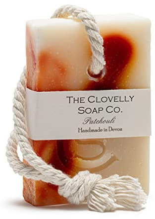 Clovelly Soap Co Natural Handmade Soap on a rope Bar (Patchouli, 100g) For all skin types.