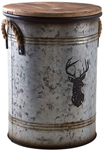 Cubo para pellets de metal redondo con tapa, colector de polvo (, gris