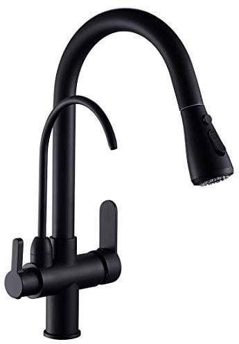 WANFAN Kitchen Sink Faucet with Pull Down Sprayer 2 Handle 3 in 1 Water Filter Purifier Faucets Black 0195R