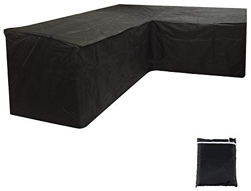JTWEB L Shaped Cover Patio Sofa Furniture Couch Cover 210D Waterproof Dustproof Polyester Garden Corner Sofa Couch Protector Cover with Storage Bag Black (215x215x87CM)