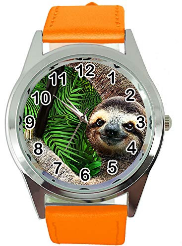 TAPORT® Lazy Faultier Quarzuhr mit orangefarbenem Lederband, Orange, Armband