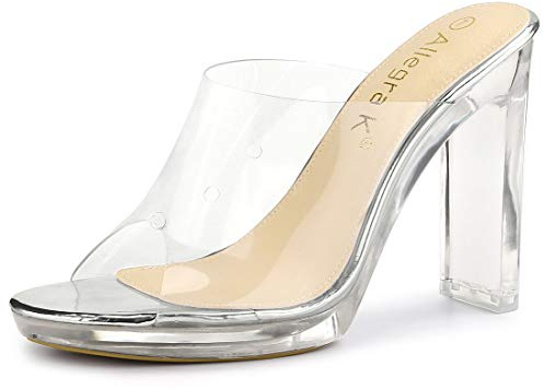 Allegra K Transparente Plateau-Sandalen mit Blockabsatz für Damen Silber 40