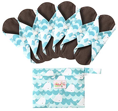 7 Stück/Set Waschbare/Wiederverwendbare Slipeinlagen mit Holzkohle Absorbency Menstruation-Pads Waschbare Stoffbinden, Wiederverwendbare Binden (Klein- 20cm/8.2 inch, Wal)