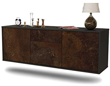 Dekati Lowboard Cleveland hängend (136x47x35cm) Korpus anthrazit matt - Front rostigen Industrie-Design - Push to Open - hochwertige Leichtlaufschienen