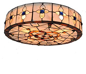 AIBOTY Tiffany-Art-Deckenleuchte 16 Zoll Vintage-Sechs-Blatt-Blumen-Buntglas-Shell Shade Hand-Made Inverted-Deckenleuchte für Abendessen Wohnzimmer Schlafzimmer