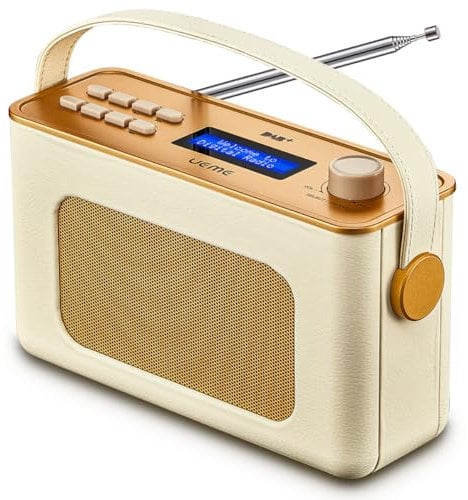 UEME Retro DAB/DAB+ FM Wireless Portable Radio with USB Rechargeable Battery and Bluetooth (Cream)