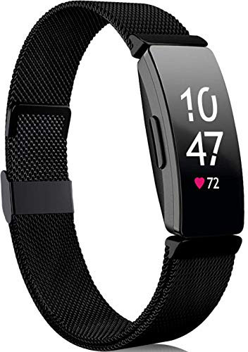 Faliogo Kompatibel mit Fitbit Inspire Armband/Fitbit Inspire 2 Armband/Fitbit Inspire HR Armband, Metall Edelstahl Ersatzarmband mit Magnetverschluss Kompatibel mit Ace 2, Damen Klein, Schwarz