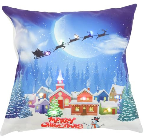 Amosfun Elk Decor Christmas Pillow Covers Decorative Santa Claus Christmas Throw Pillow Covers with LED Lights Cushion Case for Couch Sofa Home Decor (No Battery) Sofa Pillow Covers