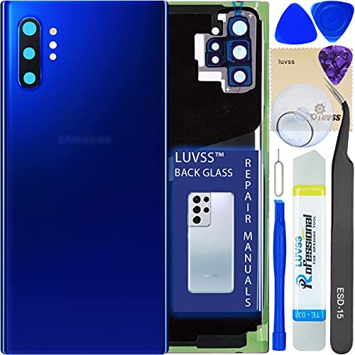 LUVSS Akkudeckel für Samsung Galaxy Note 10+ Plus N975 Rückseite Glas Deckel Original Backcover Ersatz Reparatur Set -Blau Aura Blue