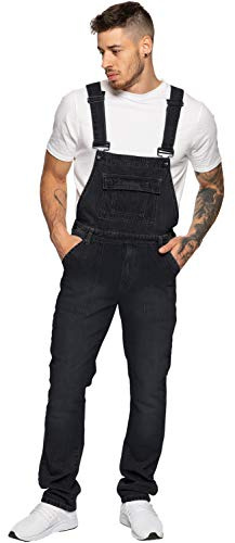 Enzo Men's Ezd390 Ven Denim Dungarees Overalls, Black_A, 32W UK