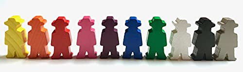 Spielfiguren für Brettspiele: Personen/Menschen mit Hut/Cowboy/Bauer/Arbeiter 15x30x8 mm. Spielmaterial, 10 Farben (10 x 1 Figur)
