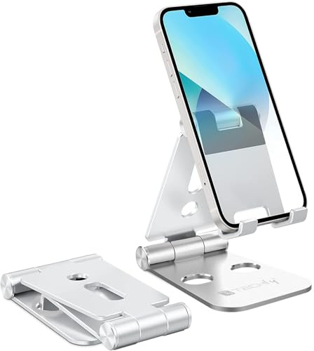Techly 363289 Supporto Regolabile e Pieghevole Porta Smartphone Tablet da Scrivania Silver