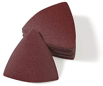 LEONTOOL 30 Pcs 3-1/8 Inch (80mm) Triangular Hook & Loop Oscillating Multitool Sanding Pads Triangle Sanding Pads 120 Grit No Hole Triangle Sandpaper Detail Sander Sandpaper for Wood Metal Polishing
