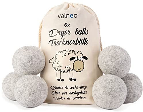 VALNEO 6 Trocknerbälle für Wäschetrockner in grau aus 100% natürlicher Schafwolle - öko Waschball - Dryer Balls als Weichspüler für Ihren Trockner geeignet
