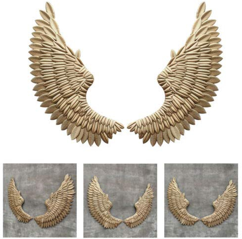 RainWeel Wandobjekt Engelsflügel, Wanddeko Engel Wandhänger Eisen Wandskulpturen Flügel Gold 38x100cm für Kinderzimmer Schlafzimmer Wohnbereich Wanddekoration