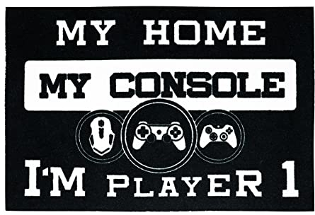 My Home, My Console Gaming Fußmatte (60 x 40 cm) Türmatte rutschfest, schwarz weiß