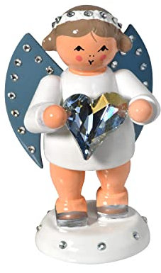 Rudolphs Schatzkiste Weihnachtsfigur Engel mit Swarovski-Herz blau BxHxT 4x6x3,5cm NEU Weihnachtsengel Figuren Haus Baum Figur Kirche Erzgebirge Holz Seiffen Weihnachten Spielzeug Dekoration