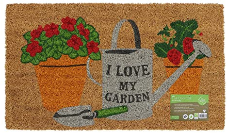 JVL Eco-Friendly Latex Backed Coir Door Mat, I Love My Garden