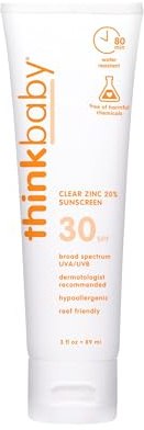 Thinkbaby SPF 30 Mineral Baby Sunscreen, Clear Zinc Oxide, 3 fl oz – Natural, Water Resistant, Kids & Toddler Sun Protection, Reef Safe
