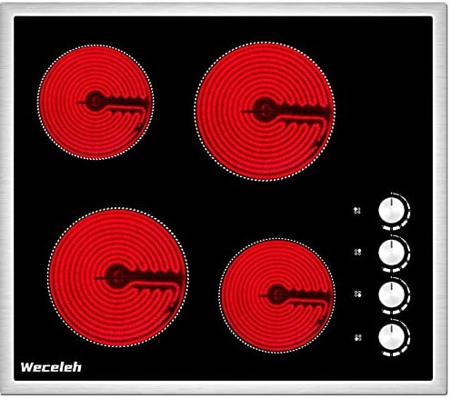 Weceleh Placa vitroceramica, 4 Zonas, 60 cm, 7 Niveles de Potencia, 6,0KW, Indicador de Calor, Alerta Sobrecalentamiento y Derrames, Negro
