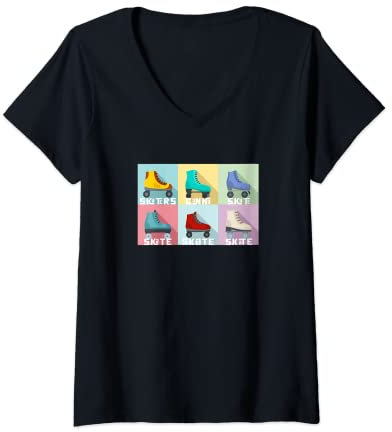Damen Rollschuh-Outfit Skaters Gonna Skate Workout Roller T-Shirt mit V-Ausschnitt