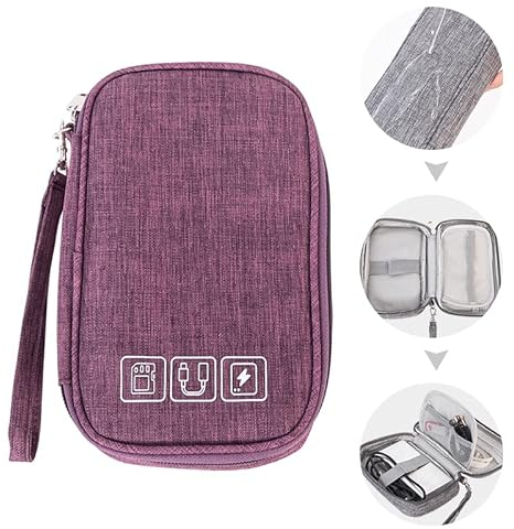 Small Electronic Accessories Organizer, Handhled Acopton Universal Compact Travel Digital Accessories Storage Bag for Portable Charger, Cables, Earphone, Cord, SD Card, Phone (Purple)