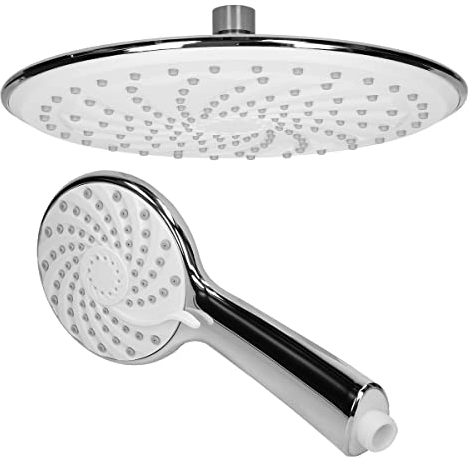 ECD Germany Regendusche Duschkopf Handbrause Set, aus Edelstahl, Weiß/Silber, Rund, Anti-Kalk Düsen, Duschbrause Brausekopf Regenduschkopf Einbauduschköpfe Überkopfbrause Dusche Regen Duschset
