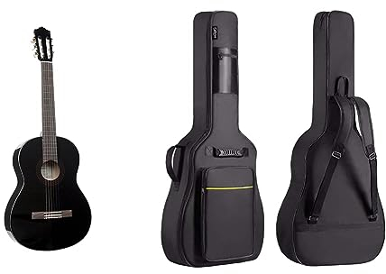 Yamaha C40BLII Akustikgitarre schwarz – Hochwertige Akustikgitarre für Einsteiger in edlem Design & CAHAYA Gitarrentasche Akustikgitarre Gig Bag Guitar Case wasserdicht gepolsterte Gitarre Rucksack